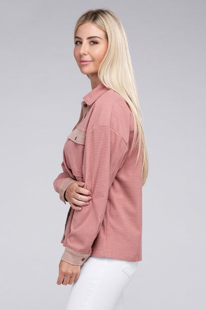 Pink Two Tone Flap Pocket Shirt