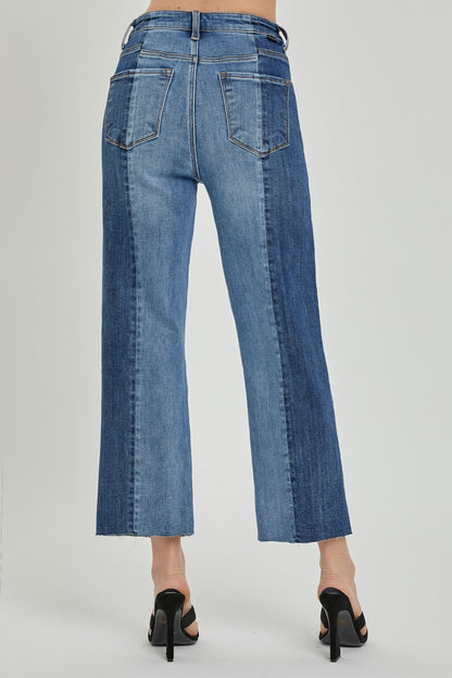 RISEN Mid Rise Waist Two Tone Jeans