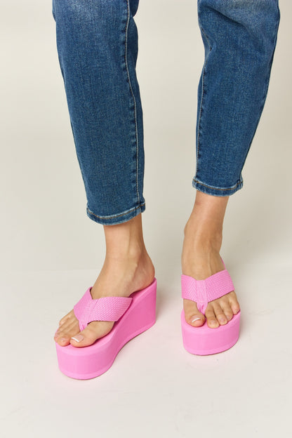 Pink Open Toe Platform Wedge Sandals