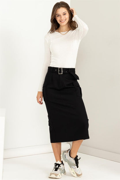 Buckled Belt Cargo Skirt