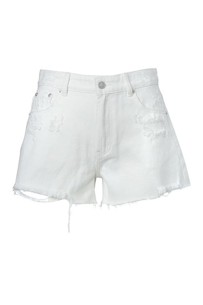 White Distressed Denim Shorts