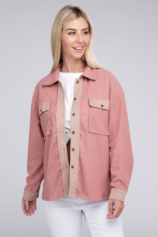 Pink Two Tone Flap Pocket Shirt