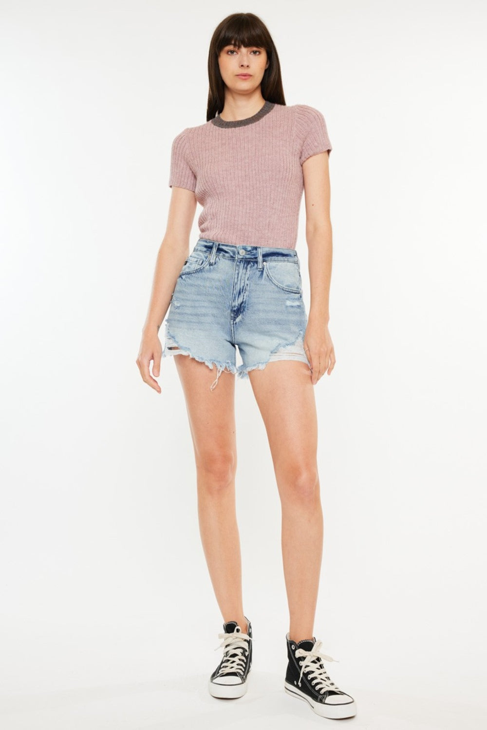 Kancan Distressed High Waist Denim Shorts