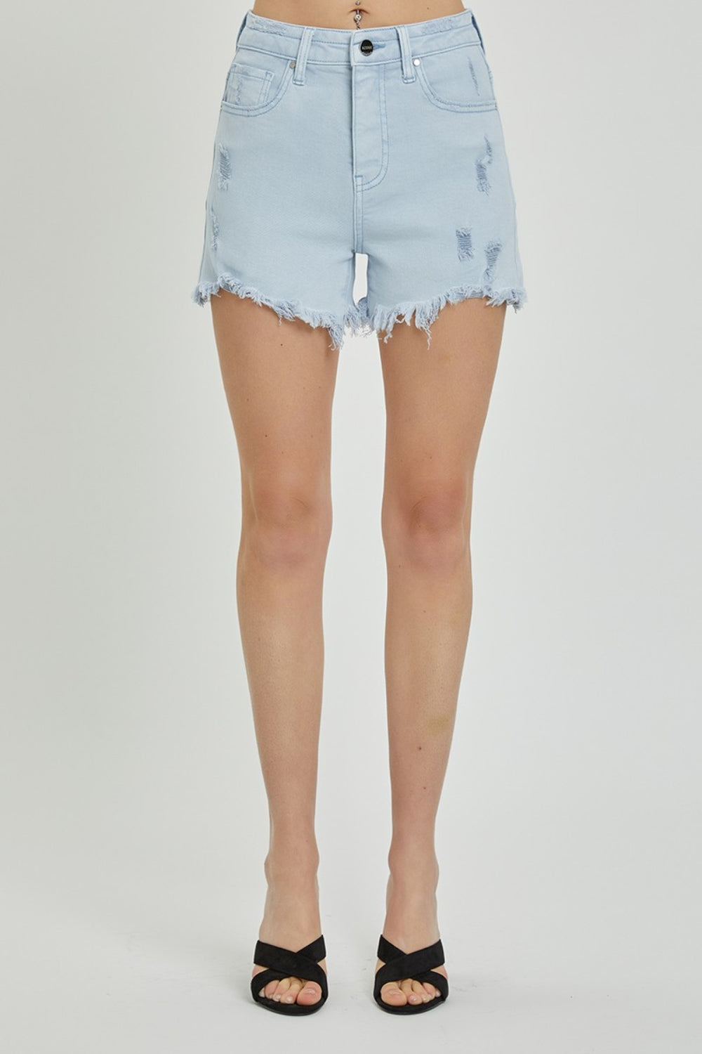 RISEN High Rise Distressed Denim Shorts