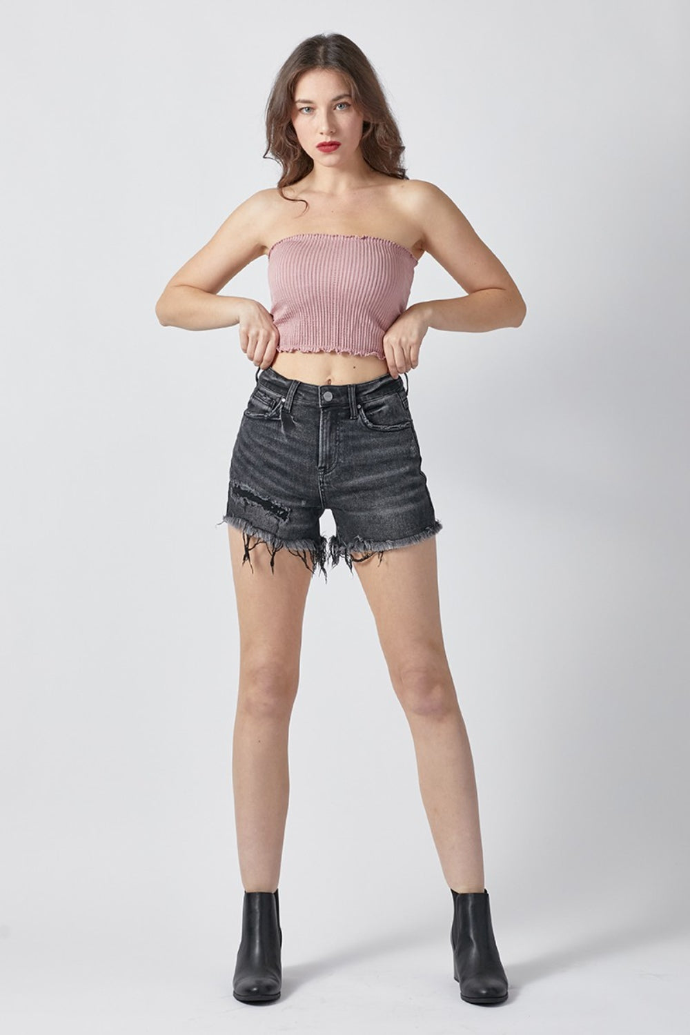 RISEN Raw Hem Denim Shorts