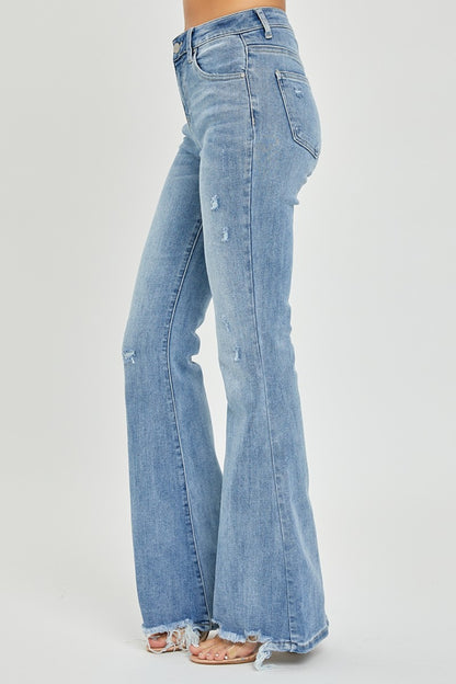 RISEN High Rise Frayed Hem Flare Jeans