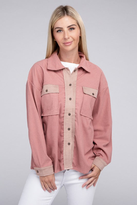 Pink Two Tone Flap Pocket Shirt