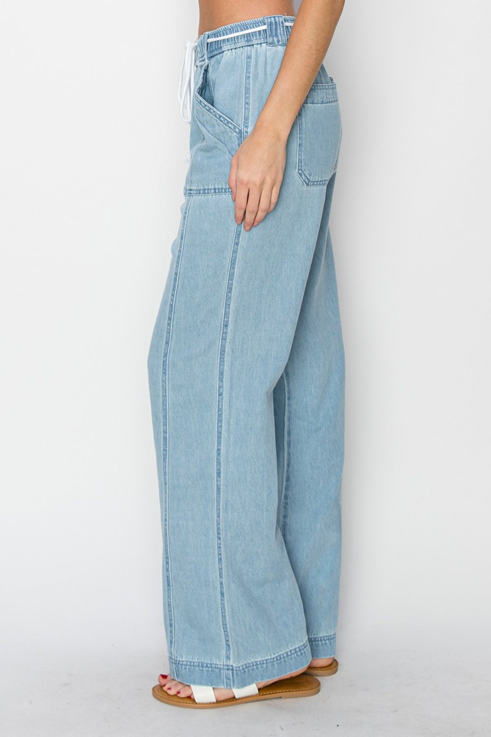 RISEN Drawstring High Rise Straight Leg Jeans