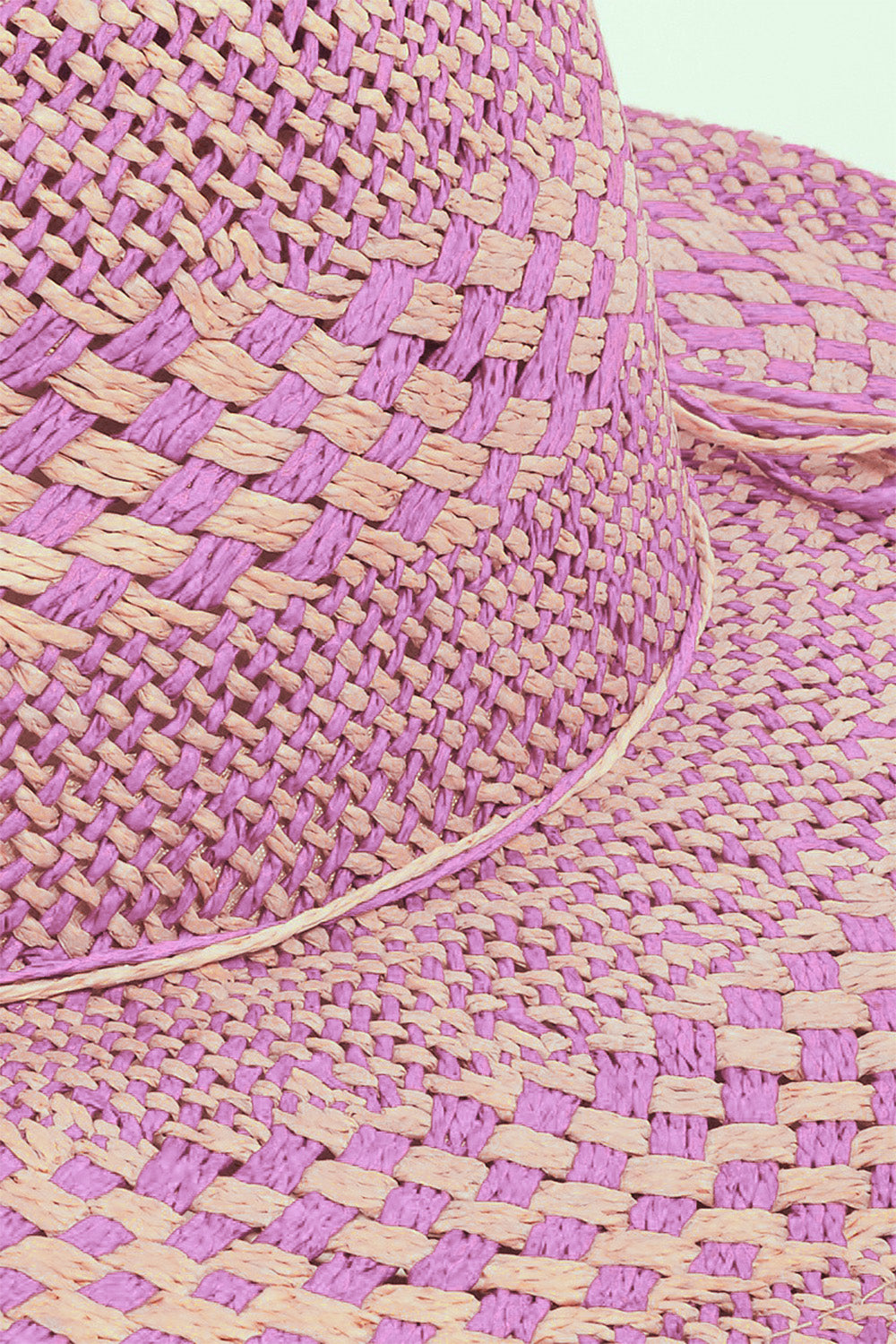 Pink Checkered Straw Weave Sun Hat