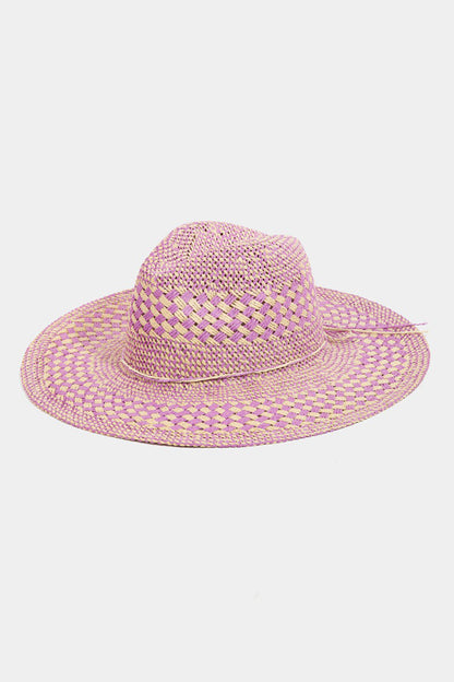 Pink Checkered Straw Weave Sun Hat