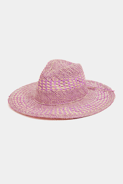 Pink Checkered Straw Weave Sun Hat