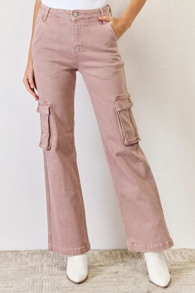 RISEN High Rise Cargo Wide Leg Jeans